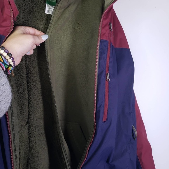 LL Bean Kids Fleece Lined 3 in 1 Jacket Boys L 14-16 Maroon Navy Parka Winter‎ - Picture 9 of 13